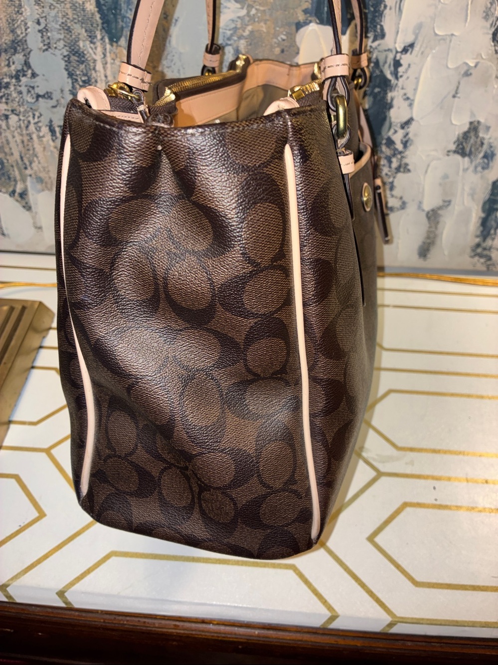 Vintage Coach Peyton Brown Signature Tote With Cream … - Gem